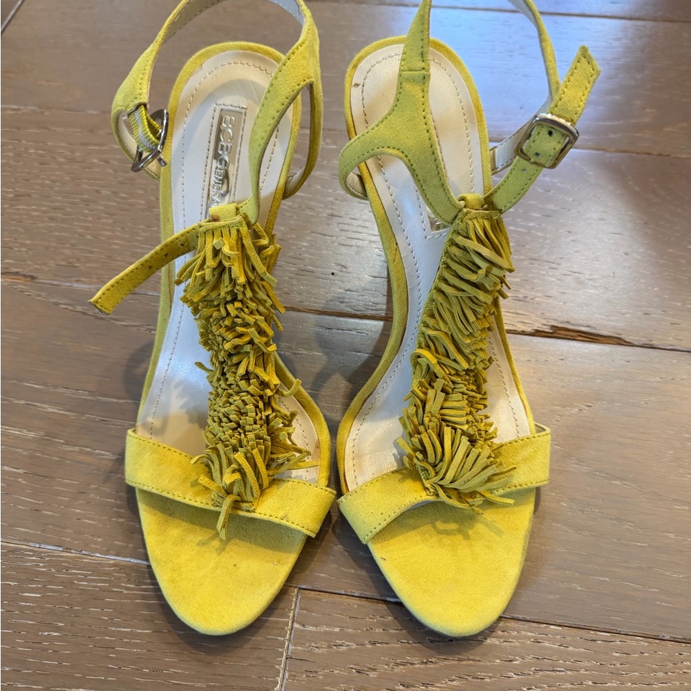 BCBGeneration Yellow Fringe Heels
